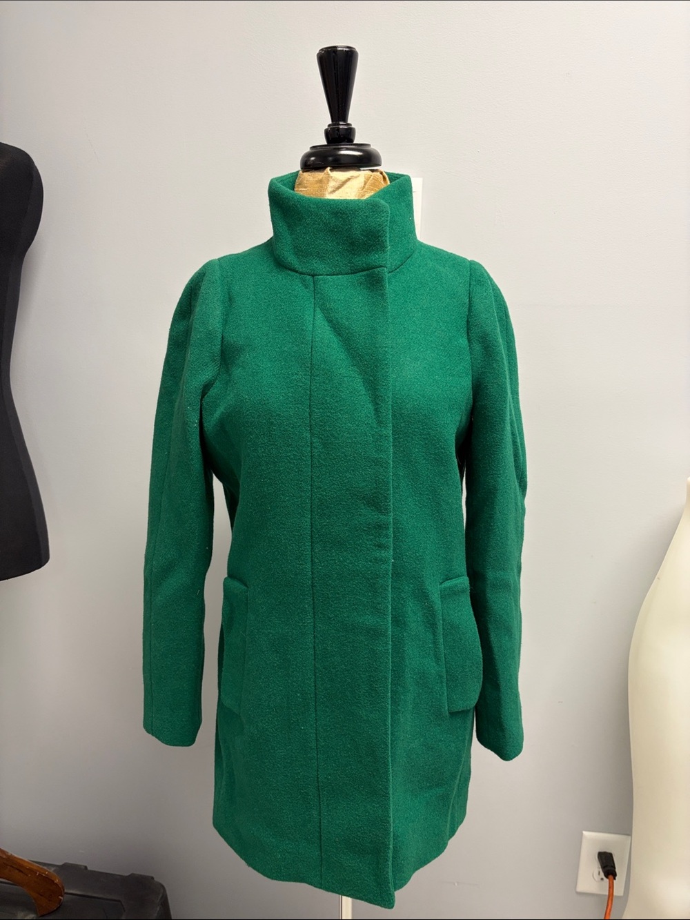 J. Crew Emerald Green Stand Collar Trench Coat